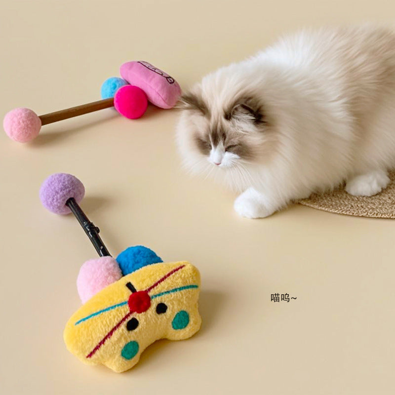 宠物猫玩具小清新卡通三色猫耐抓猫咪磨牙棒木天蓼互动训练逗猫棒