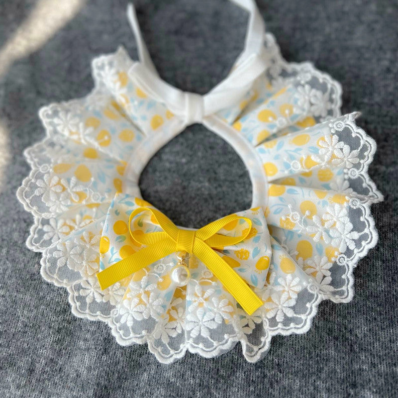 Mokka - Ruffled Floral Lace-Look Bib Pet Neckwear