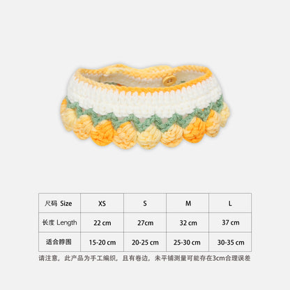 宠物猫咪狗狗兔纯手工针织渐变色围脖项圈口水巾围脖花朵装扮用品