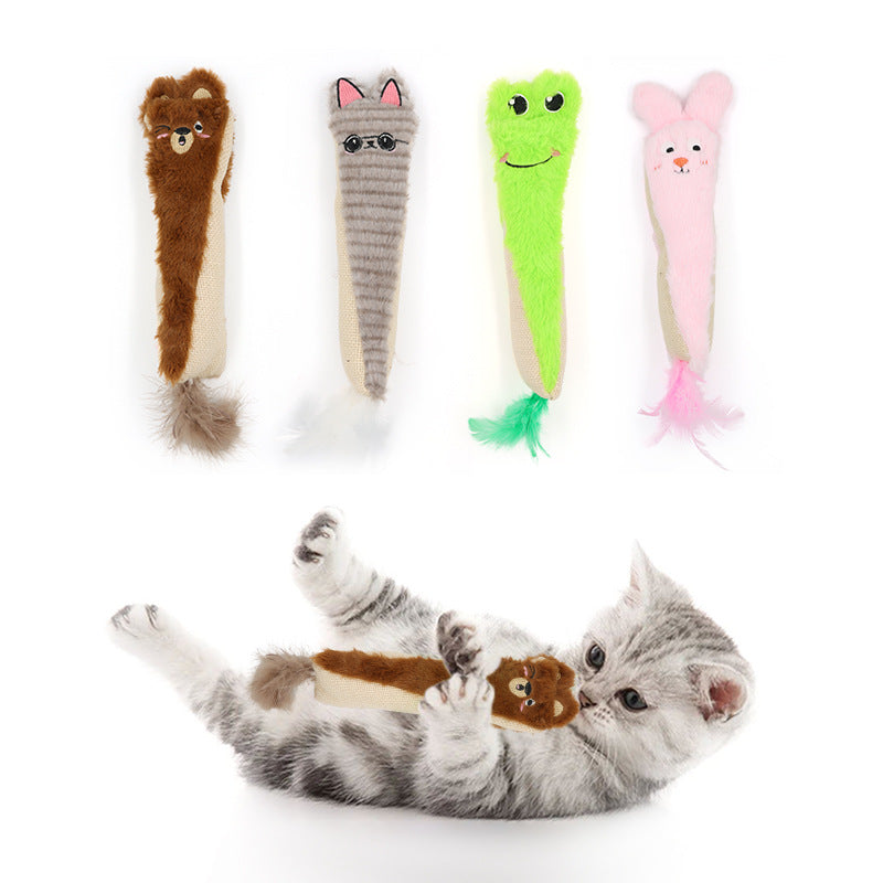 宠物用品批发动物造型抱枕四款毛绒猫咪玩具含猫薄荷猫逗猫棒跨境