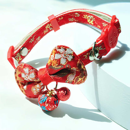 Mokka kimono bow tie cat collar with bow tie detail in focus