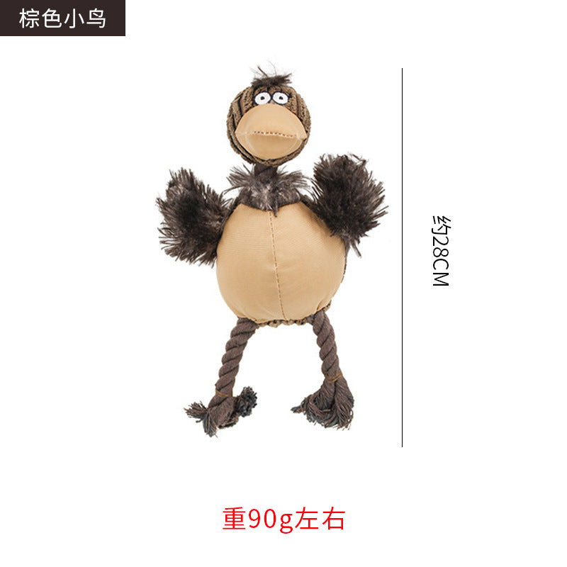 宠物用品亚马逊爆款毛绒小鸟玩具牛津布棉绳材质耐啃咬发声狗玩具