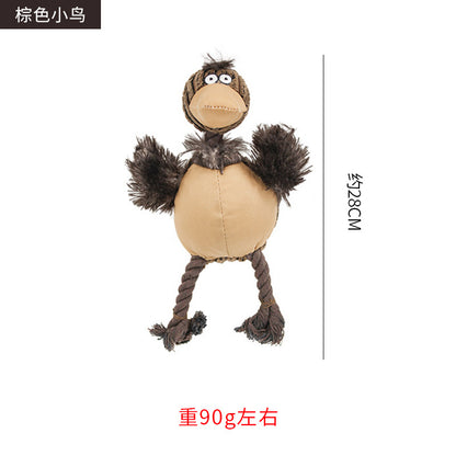 宠物用品亚马逊爆款毛绒小鸟玩具牛津布棉绳材质耐啃咬发声狗玩具