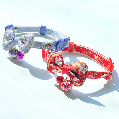 Side view of Mokka adjustable kimono bow tie cat collar
