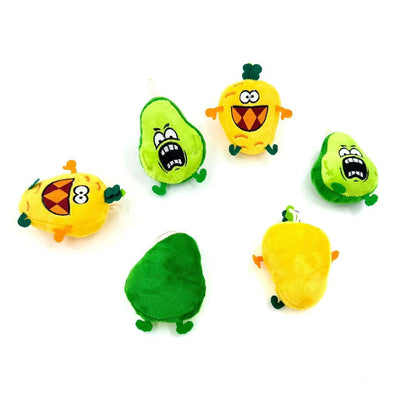 Moo cartoon vegetable-shaped cat toy displayed from side angle on white