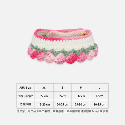宠物猫咪狗狗兔纯手工针织渐变色围脖项圈口水巾围脖花朵装扮用品
