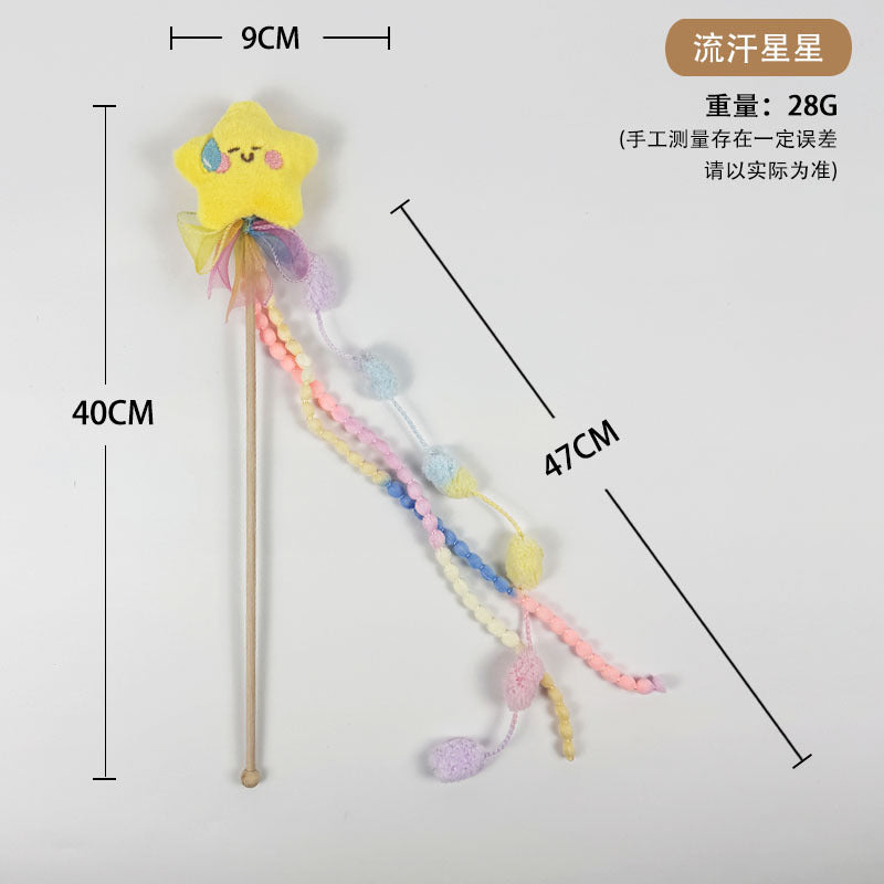 高颜值宠物用品趣味流汗款木制手工逗猫棒互动训练杆猫咪玩具