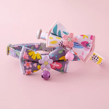 亚马逊碎花蝴蝶结宠物项圈蕾丝刺绣花铃铛可拆卸领结TEMU猫咪颈圈