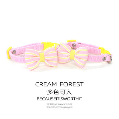 奶油条纹蝴蝶结项圈甜系马卡龙猫咪狗狗可调节项圈