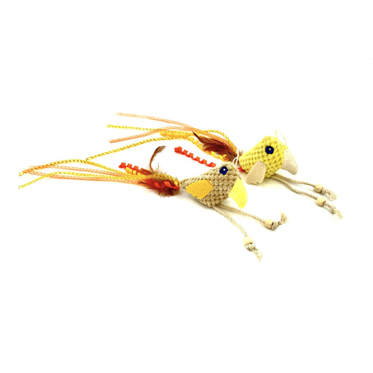 Moo Long-Tailed Bird Cat Toy with colorful feathers and long tail on white background