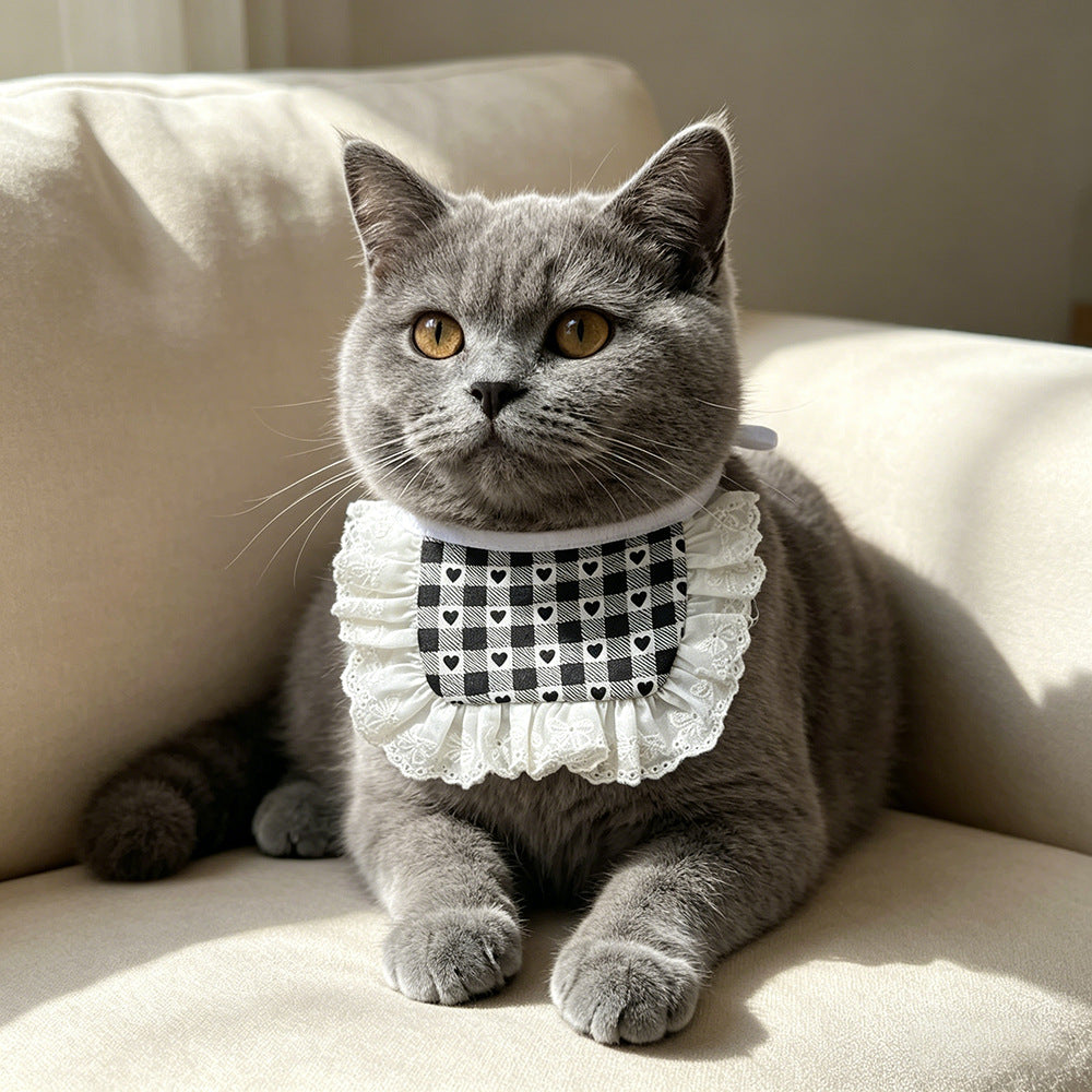 公主风纯棉宠物口水巾围脖猫咪衣服围兜狗狗可爱围巾爱心花边围兜