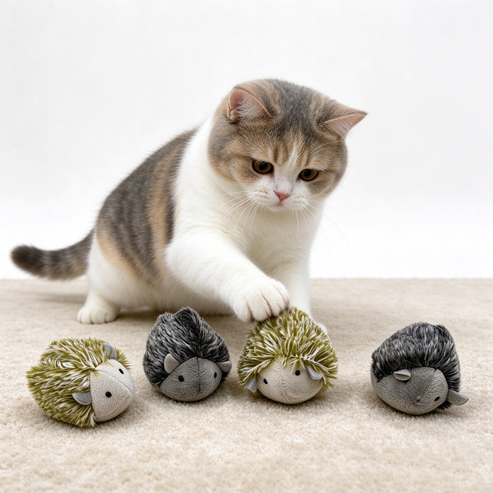 宠物用品拉线震动刺猬玩具 猫咪自嗨毛绒逗猫玩具 亚马逊货源批发