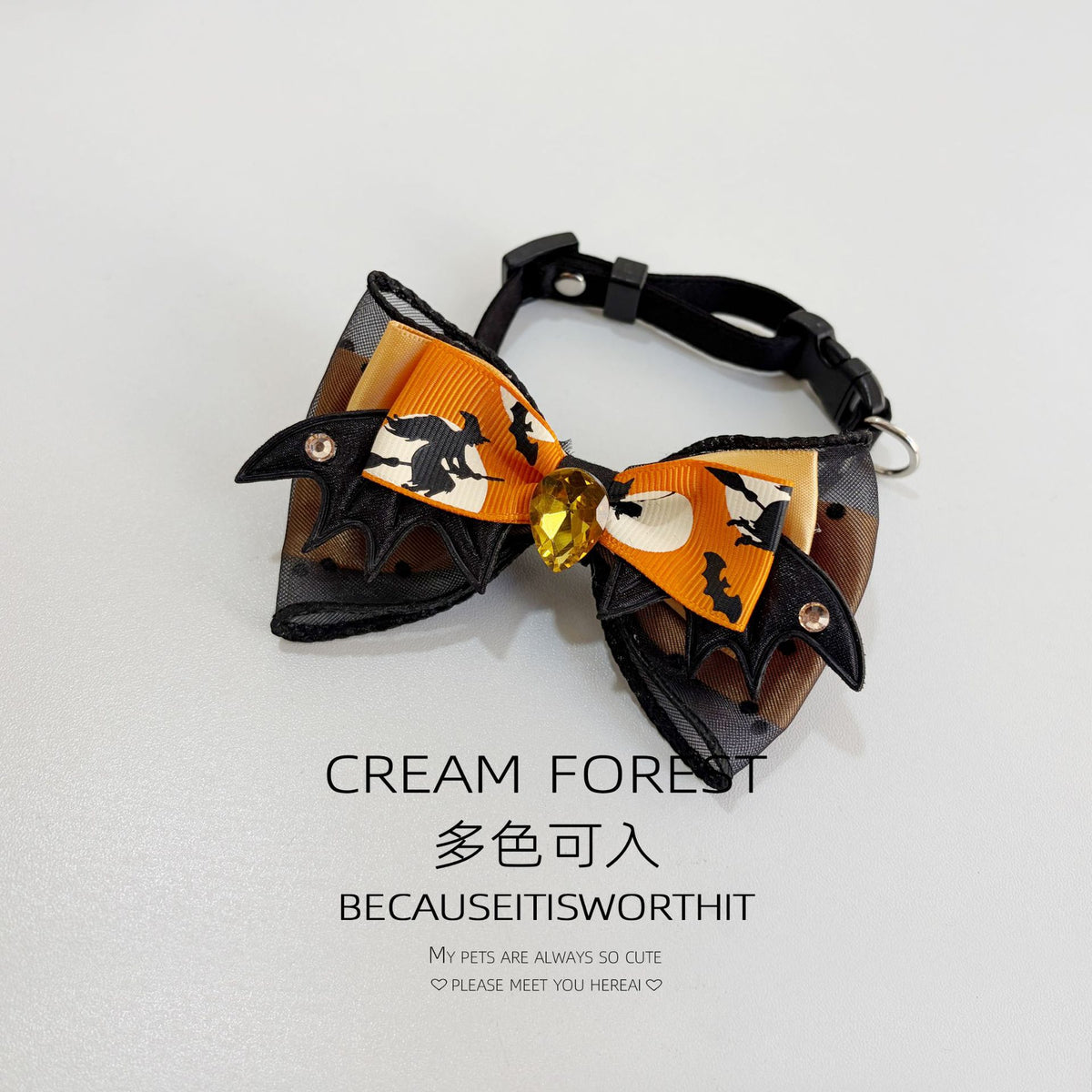 暗黑风万圣蝴蝶结宠物脖圈 南瓜女巫印花领结 猫咪小型犬氛围感项