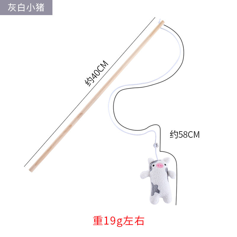 Moo - Plush Character Wand Cat Toy