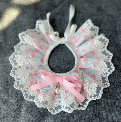 Mokka - Ruffled Floral Lace-Look Bib Pet Neckwear