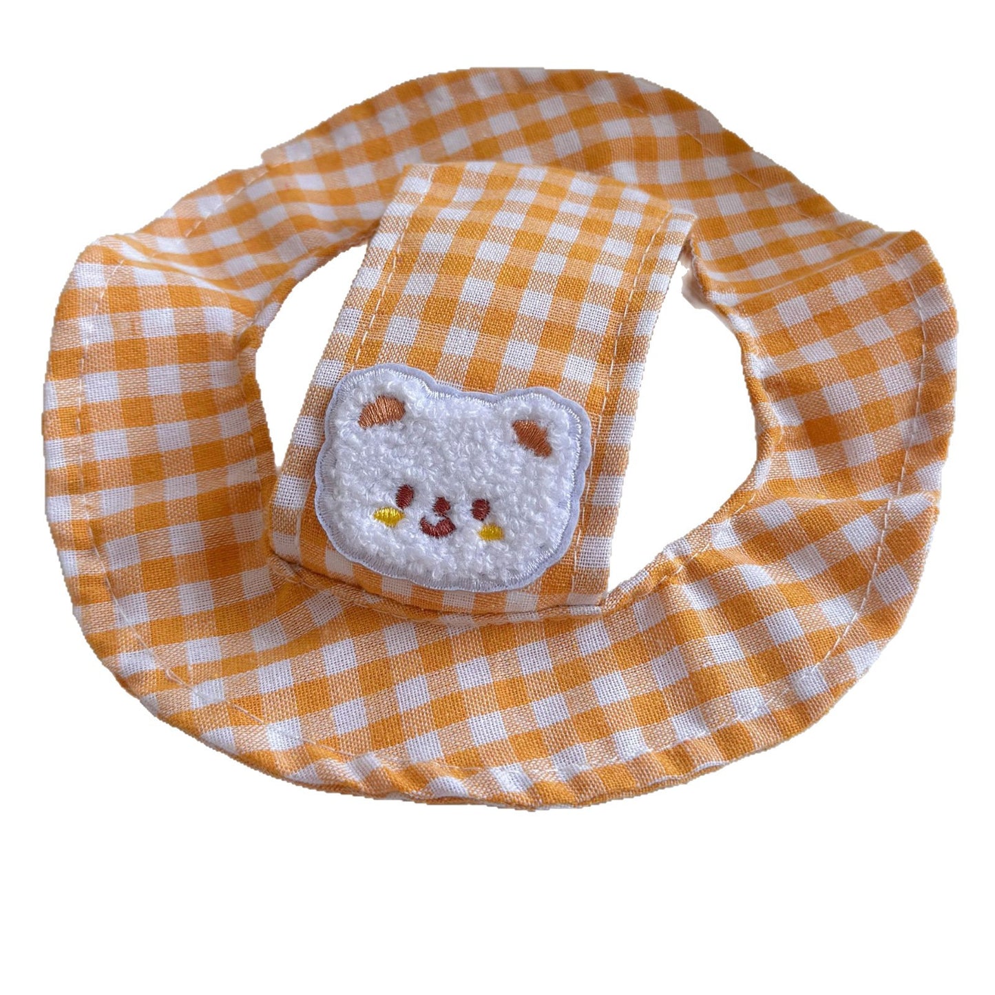 INS风韩系夏日格子粉黄小熊宠物猫咪狗狗帽子比熊渔夫帽头饰配件