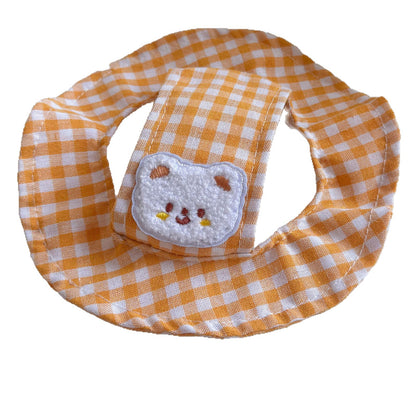 INS风韩系夏日格子粉黄小熊宠物猫咪狗狗帽子比熊渔夫帽头饰配件