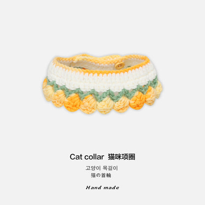 宠物猫咪狗狗兔纯手工针织渐变色围脖项圈口水巾围脖花朵装扮用品