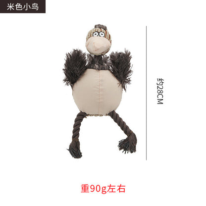 宠物用品亚马逊爆款毛绒小鸟玩具牛津布棉绳材质耐啃咬发声狗玩具