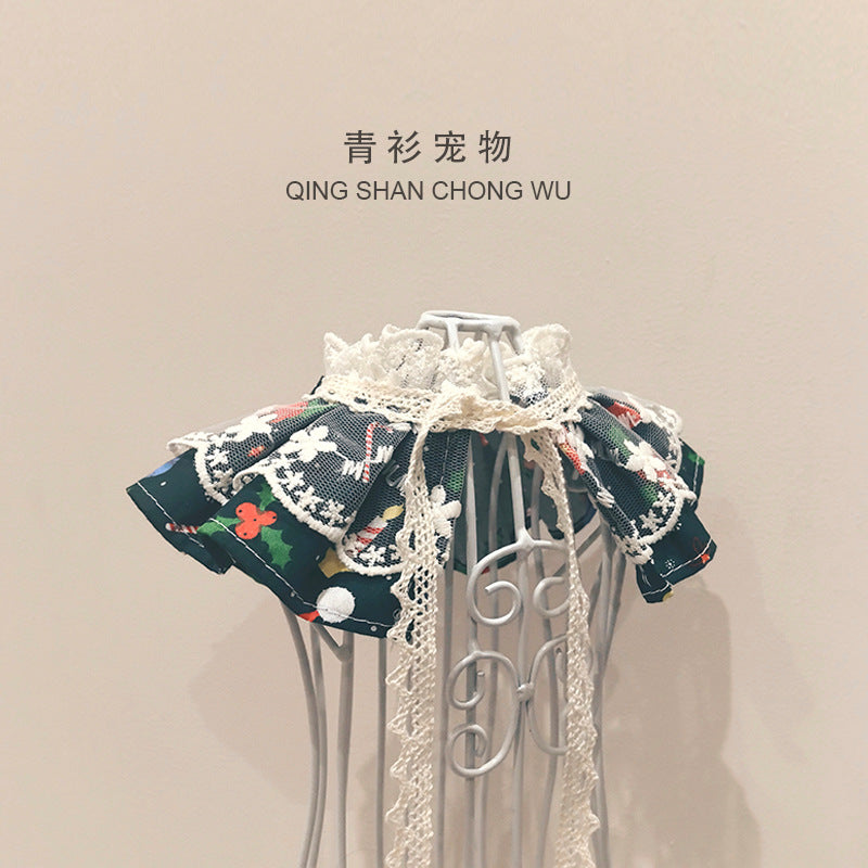 【青衫宠物】原创蕾丝圣诞节口水巾宠物小型猫咪狗狗衣服围脖围兜