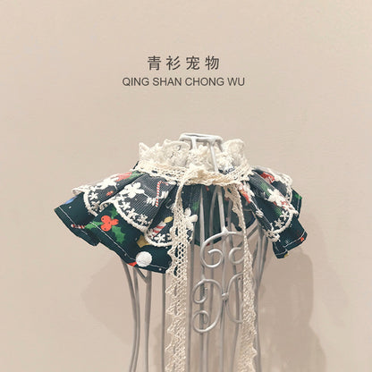 【青衫宠物】原创蕾丝圣诞节口水巾宠物小型猫咪狗狗衣服围脖围兜