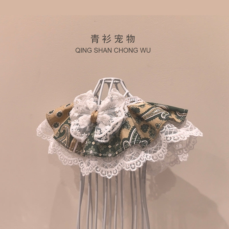 【青衫宠物】原创花边口水巾宠物猫咪狗狗布偶娃娃衣服墨绿色围脖