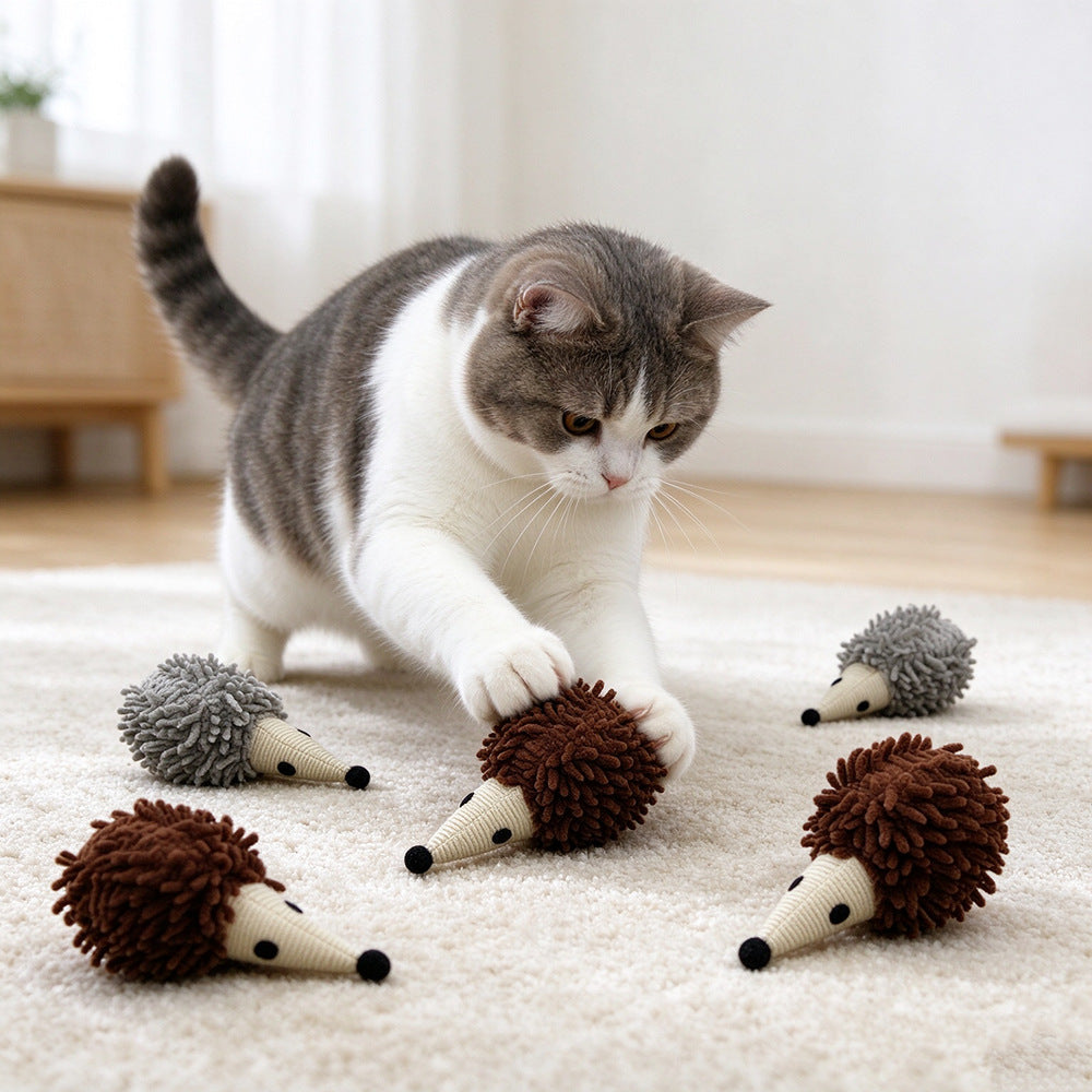 跨境宠物玩具 仿真刺猬毛绒猫玩具 拖把绒耐咬猫咪自嗨玩具现货