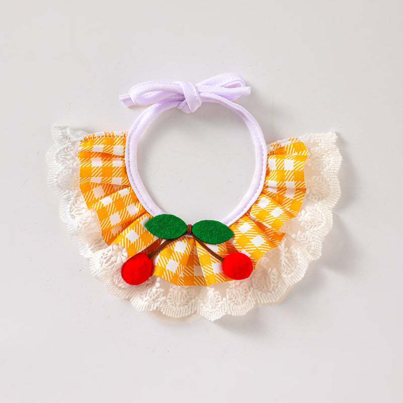Mokka - Pom-Pom Cherry Ruffled Bib Pet Neckwear