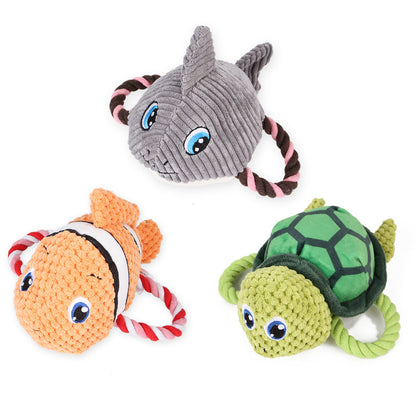 Petkin Ocean Theme Plush Squeaky Dog Toy shaped like a sea creature with bright colors