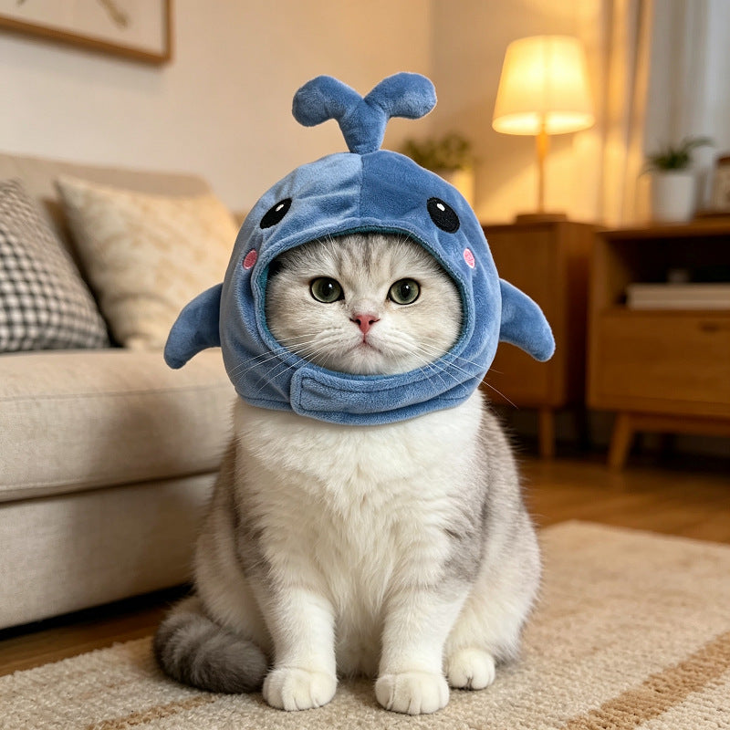 跨境新品网红宠物猫咪鲸鱼头套猫狗派对装扮头饰搞笑拍照道具帽子