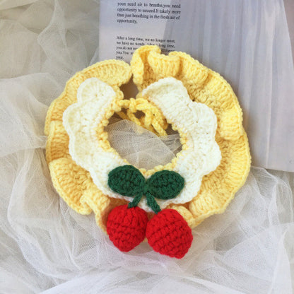 可爱猫咪围脖宠物狗狗围嘴樱桃花朵手工毛线项圈针织围巾装饰品