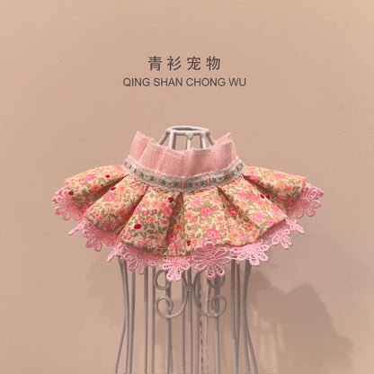 【青衫宠物】宠物口水巾宠物猫咪狗狗布偶花边衣服碎花围脖批发