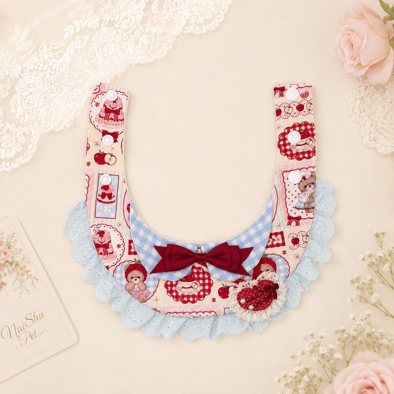 Mokka - Teddy Bear Gingham Bow Bib Pet Neckwear