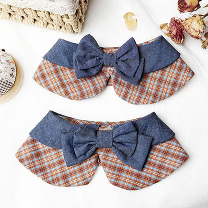 Mokka - Brown and Blue Plaid Bow Cat Neckwear