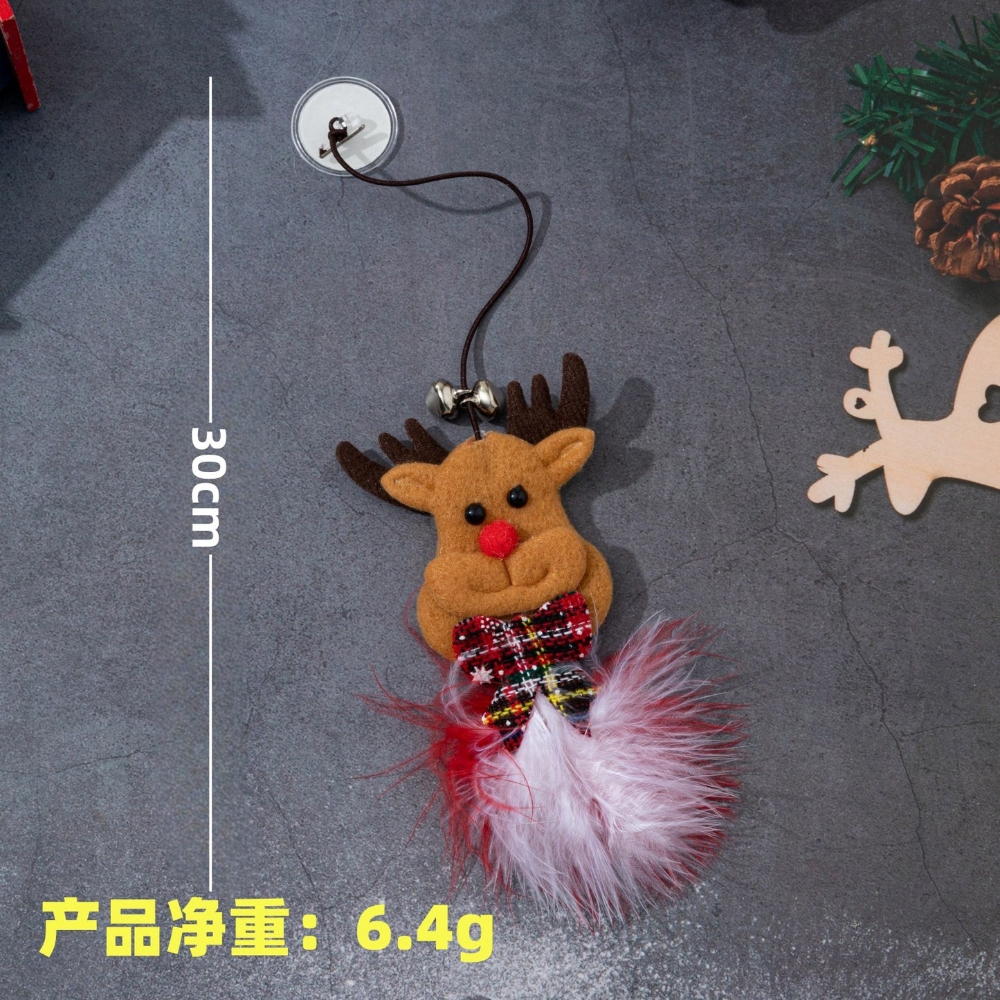 Temu新款圣诞猫玩具弹力绳逗猫棒雪人逗猫可爱风猫厂家铃铛