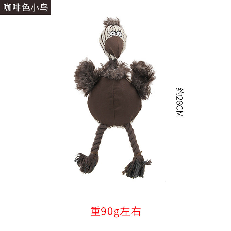 宠物用品亚马逊爆款毛绒小鸟玩具牛津布棉绳材质耐啃咬发声狗玩具