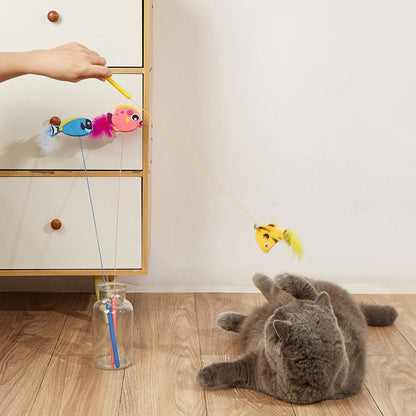 Moo - Fish-and-Feather Cat Wand Toy