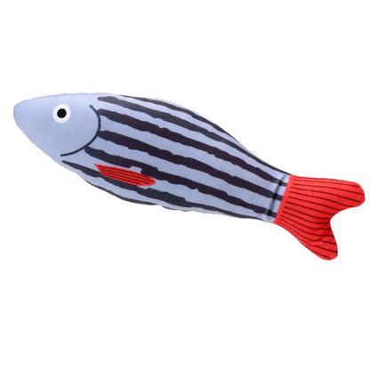 Three fish-shaped cat toys from Moo 3 pcs fish cat toy set shown close up