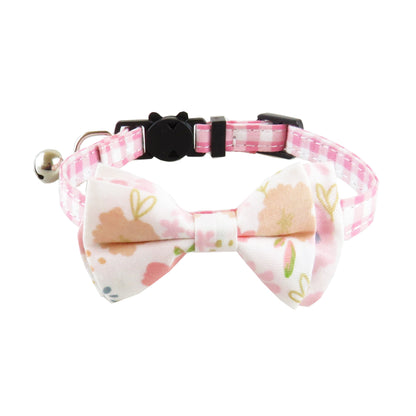 Close-up of Mokka floral bow tie cat collar showing bow detail