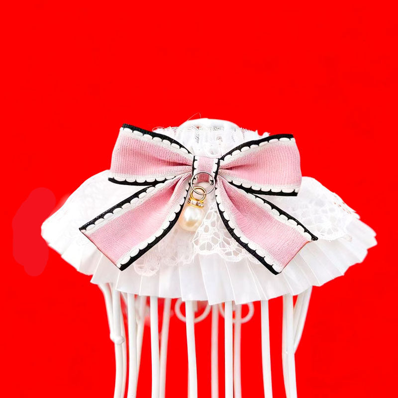 Product image for Mokka - Bow and Layered Openwork Lace Cat Neckwear (Light Pink)