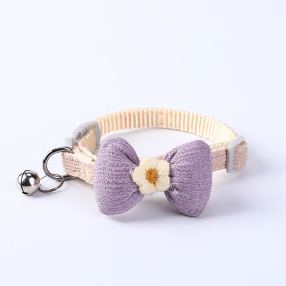 Mokka adjustable cat collar bowtie laid flat highlighting adjustable strap