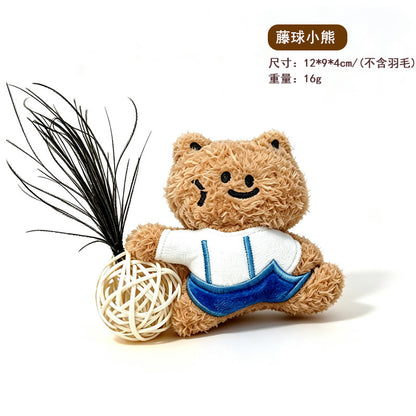 猫玩具新藤球带铃铛羽毛互动逗猫幼猫咪玩具耐咬毛绒发声宠物用品