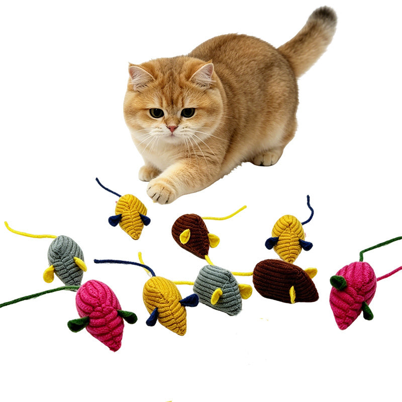 跨境爆款彩色布艺小老鼠猫玩具 带尾巴猫咪自嗨玩具耐咬仿真玩具