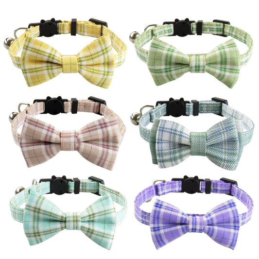 Mokka adjustable pastel checkered bow tie cat collar displayed flat
