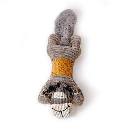 Close-up of Chewia donkey plush dog toy showing detailed face and ears