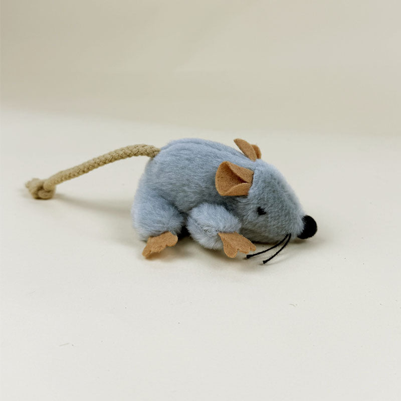 Moo - Fuzzy Plush Braided-Tail Mouse Cat Toy