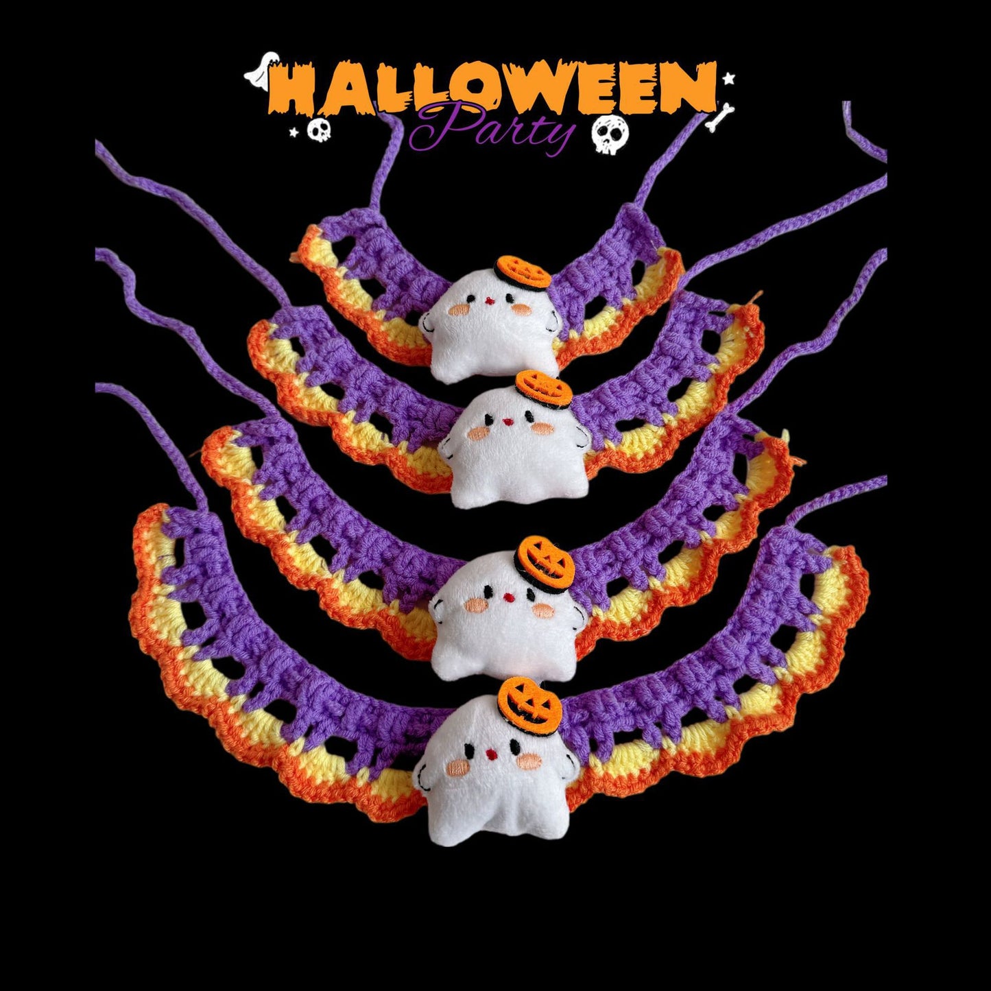 Mokka - Ghost with Jack-o'-Lantern Accent Cat Neckwear