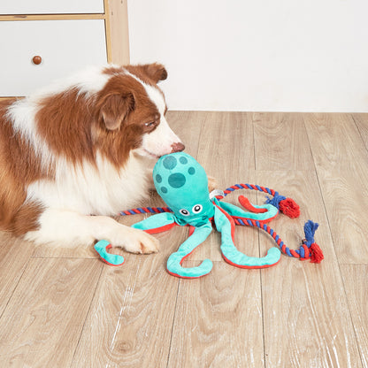 Petkin Octopus Dog Toy in bright orange with multiple tentacles on white background