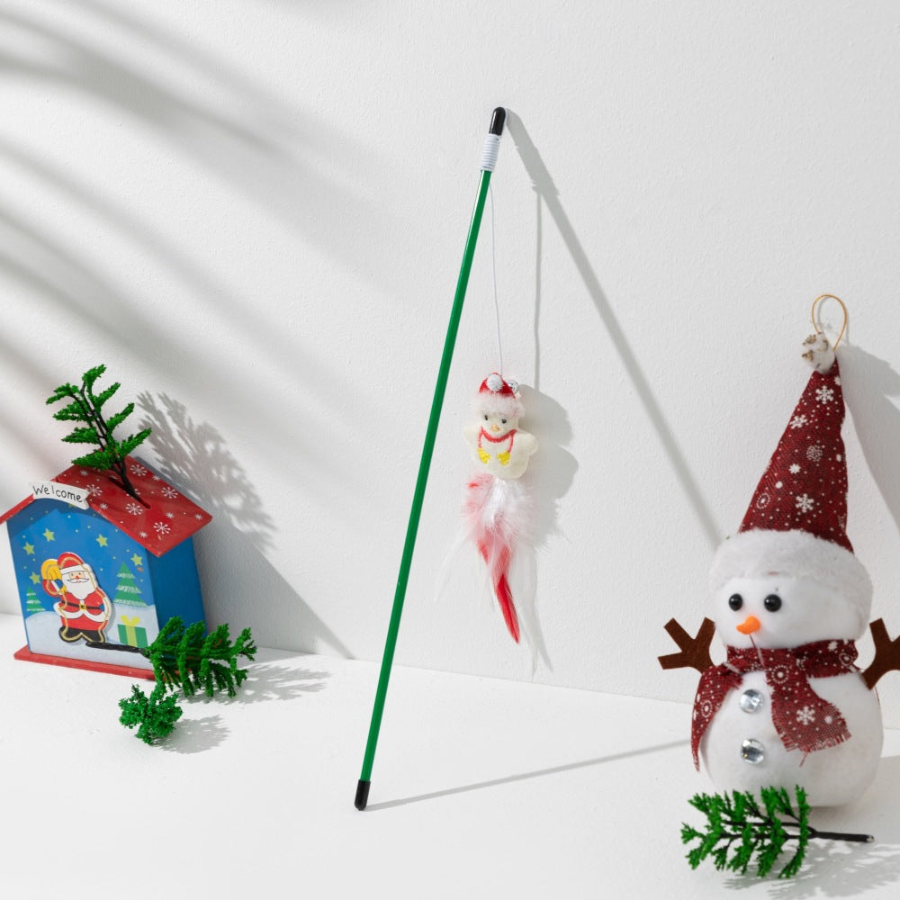 Product image for Moo - Jingle Bell Feather-Tail cat teaser wand (圣诞雪人圣诞逗猫棒)