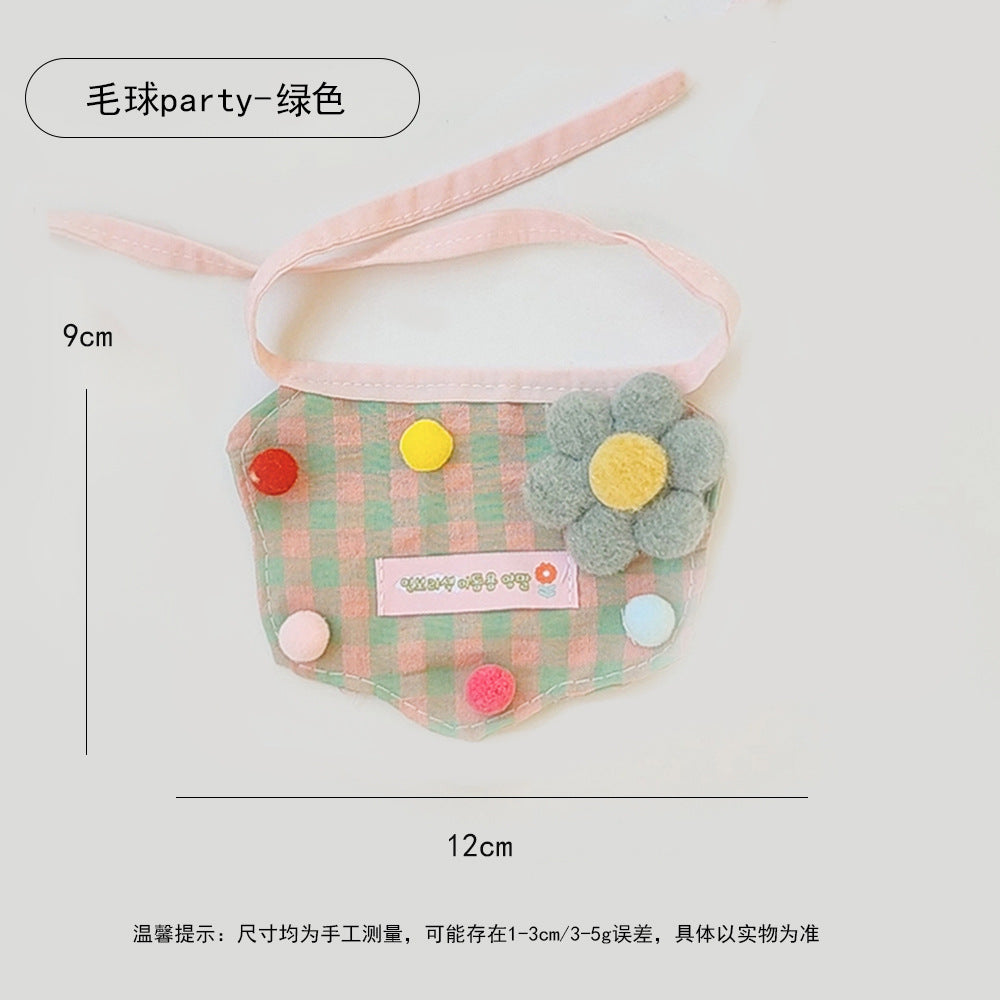 高颜值花朵布艺宠物口水巾可爱格子宠物项圈夏款猫狗口水兜围嘴